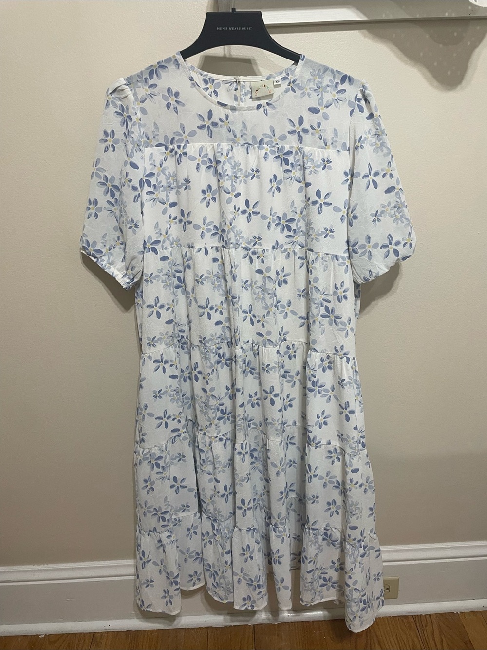 Love Olive Tiered Whimsy Fairy Keyhole Floral Boho Blue White XL Pockets
